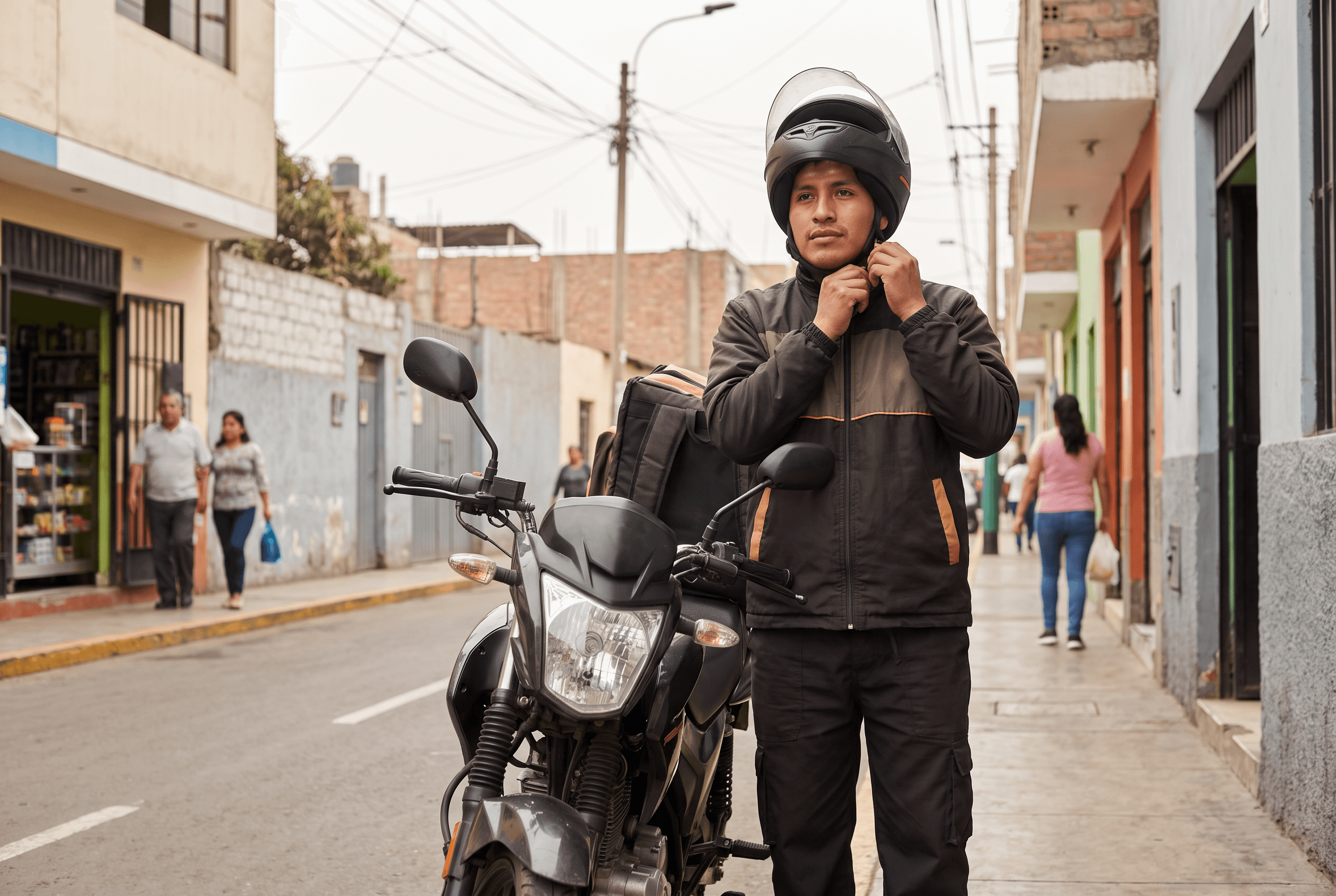 Motorizado listo para realizar una entrega